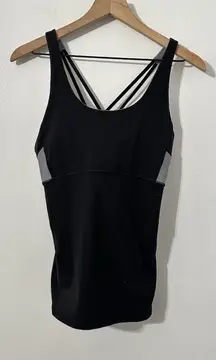 Athleta Black & Gray Strappy Bank Tank Top w/ Built-In Bra Women's Medium Sporty