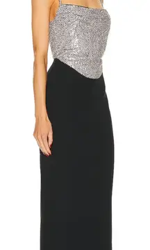 Retrofete Jazlyn Dress Sleeveless Crystal Embellished Gown Black Silver Size S