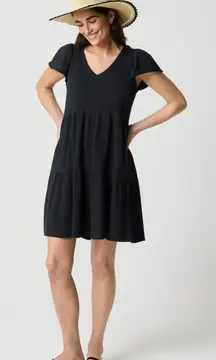 J.Crew Tiered Knit Mini Dress Black Casual Cotton Minimalist Relaxed Easy XS NWT