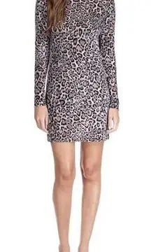 New  Velvet Leopard Print Sheath Dress Cowl Back Black Gray Medium