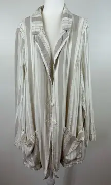 Torrid Womens Linen Blend Striped Blazer Relaxed Fit Sz‎ 4X | Neutral Coastal