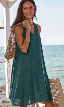 Garnet Hill Easy Cotton Gauze Cover-Up Green Size Large Lightweight Flowy Beach