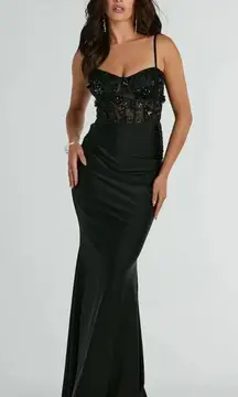 Gina Beaded Floral Bustier Lace Up Mermaid Formal Dress - Size XS