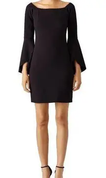 Slate & Willow Solid Black Janis Bell Sleeve Square Neck Sheath Cocktail Dress 6