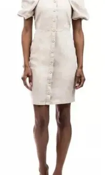 Rachel Parcell Linen Blend Button Front Puff Sleeve Dress Size Medium