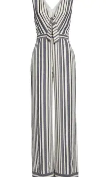 NWT ALICE + OLIVIA Laurice in Sapphire White Stripe Cutout Tie-Front Jumpsuit 0