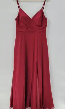 Azazie‎ Gown Womens Large Red Pleated Chiffon High Slit Prom Bridesmaid Dress