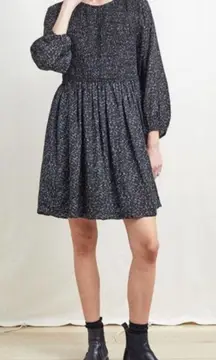 LUXE Women's Charcoal Black Voluminous Gathered Waist Balloon Sleeve Dress‎ sz M