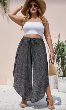 Black and White Polka Dot Print Wide Leg Pants