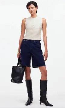 Madewell Split Crewneck Cardigan Tank Lighthouse Beige Knit Vest Cropped S NWT