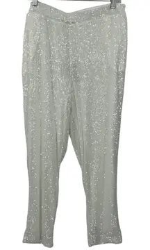Cable & Gauge Sequin Pants Party Sparkle White Trousers‎ XL #1176