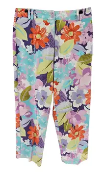 Talbots Womens Floral Cropped Pants Size 12 Cotton Blend Bright Tropical