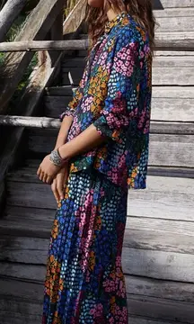 JOHNNY WAS Astrid Pleated Pant and Shirt set Size Extra‎ Large Floral Wide Leg