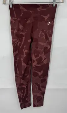 Gymshark Adapt Seamless Camo Legging Women Medium Cherry Brown Red Scrunch