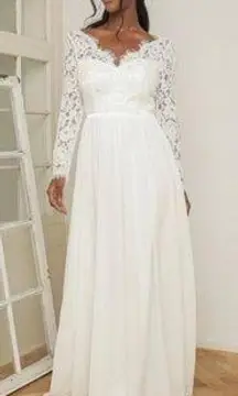 Lulus Lulu’s Forever Starts Tonight White Lace Long Sleeve Maxi Wedding Bridal Dress