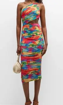 NWT SER.O.YA Imani One-Shoulder Ruched Cut-Out Midi Bodycon Dress