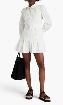 Walter Baker Tara Belted Cotton Poplin Long Sleeve Mini Dress S White