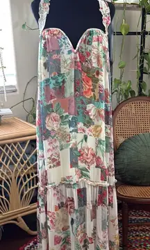 Anthropologie Multicolor Floral Pattern Chiffon Shift Midi Maxi Dress