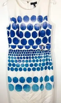 Donna Karan NWT Nordstrom Donna Karen White Blue Polka Dot Sleeveless Belted Sheath Dress 10