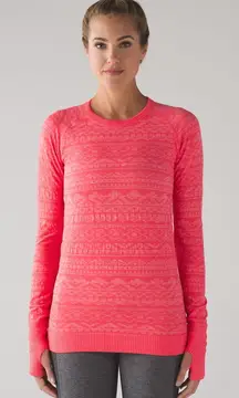 Lululemon Rest Less Pullover in Heathered Electric Coral
Athletic Top Thumbholes