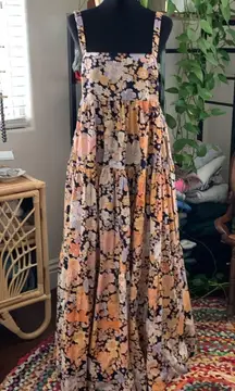 Free People Park Slope Dark Combo Floral Open Back Oversized Maxi Dress