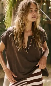 Free people stripe Orlanda brown white knit shorts large nwot