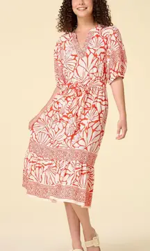 Figueroa‎ & Flower NWT Midi Dress Tiered Floral Cream Coral Orange Size Large