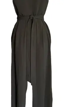 H&M V Neck High Tie Waist Wide Leg Black Jumpsuit XL 70s Disco Cocktail Hour Y2K