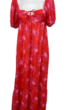 NEW 4SI3NNAI Floral Smocked Short Puff Sleeve Square Neck Maxi A-Line Dress S