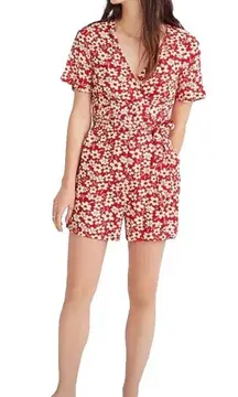 Madewell V-neck floral red & white Romper size 6 #756