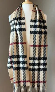 Burberry 100% Cashmere Check Scarf Textured Diagonal Weave