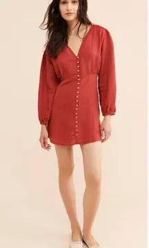 Saint Helena Revolve Burnt Orange Cleo Mini Dress Long Sleeve Button Front EUC S