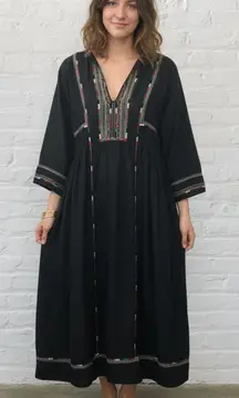 Isabel Marant Clayne Embroidered Black Silk Bourette Dress Size US 10 Bohemian