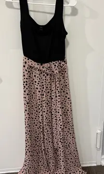 SHEIN Pink and Black Polka Dot Wide Leg Jumpsuit