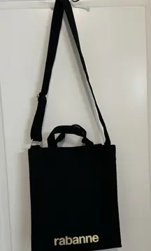 Rabanne Black Canvas Logo Tote Crossbody Bag New Structured Minimalist Chic