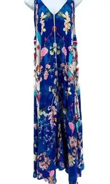 Rococo  Sand Floral Print 100% Silk Tassel Sleeveless Asymmetrical Maxi Dress XS