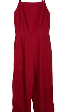 Old Navy Red Linen Blend Wide Leg Smocked Stretch Back Jumpsuit Romper XS Tank