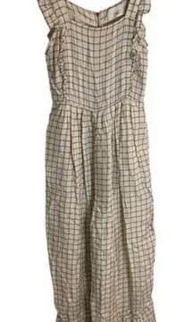 Sancia The Ines Jumpsuit Cream and  Brown gingham  Sleeveless ruffle Size XS