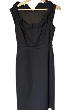 Elie Tahari Women's Black Ruffle Trim Cap Sleeve Midi Sheath Dress Size 4