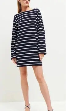 Reformation Junia Knit Tee Shirt Dress Nautical Navy/White Stripe - Size Small