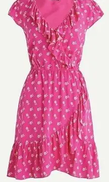 J.crew v-neck ruffle dress in floral print pink size 0 #AP365