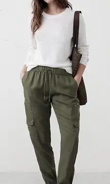 Banana Republic Women Cargo Jogger Pants Green Tencel Drawstring Size XS Utility