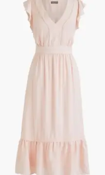 J. Crew Point Sur V-Neck Ruffle Midi Dress Flutter Sleeve Blush Pink Size 2