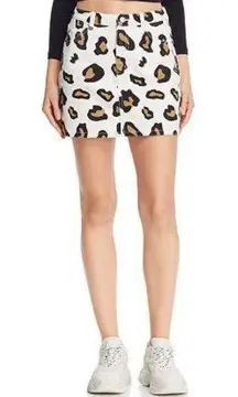 Sunset + Spring White Leopard Print Denim Mini Skirt Small