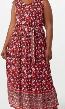Westport Dress Barn Plus Size Red and Blue Floral Print Boho Maxi Dress