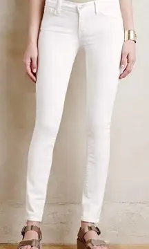 Anthropologie J Brand • Mid Rise Rail Skinny Jeans white Blanc denim stretch slim Anthro