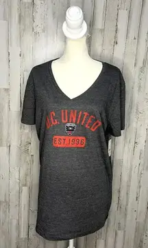 NWT Women's D.C. United V-Neck T-Shirt Gray 2XL Short Sleeve‎ Casual MLS