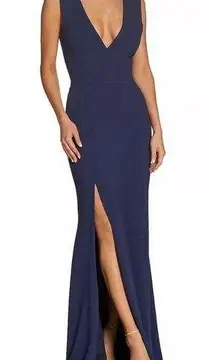 NWT  Sandra Plunging V Neck Gown Dress New Formal Navy Blue