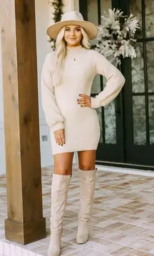 Lalavon Cozy Mock Neck Sweater Dress