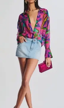 NWT Retrofete Darlinda‎ Mini Micro Denim Jean Skirt Women's Size SMALL